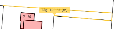 Widok fragmentu mapy z pomierzoną przez program długością granicy działki